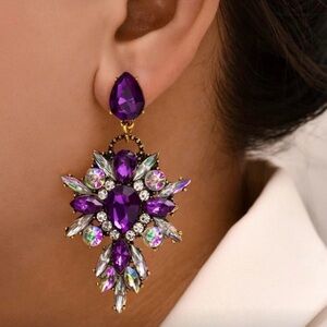 Purple Crystal Drop Earrings - Elegant Women Jewelry
